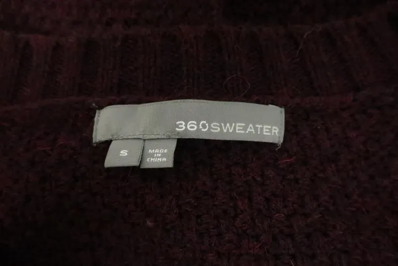 360 Sweater Merlot Cable Knit Wool Blend Size Small High-Low Pullover