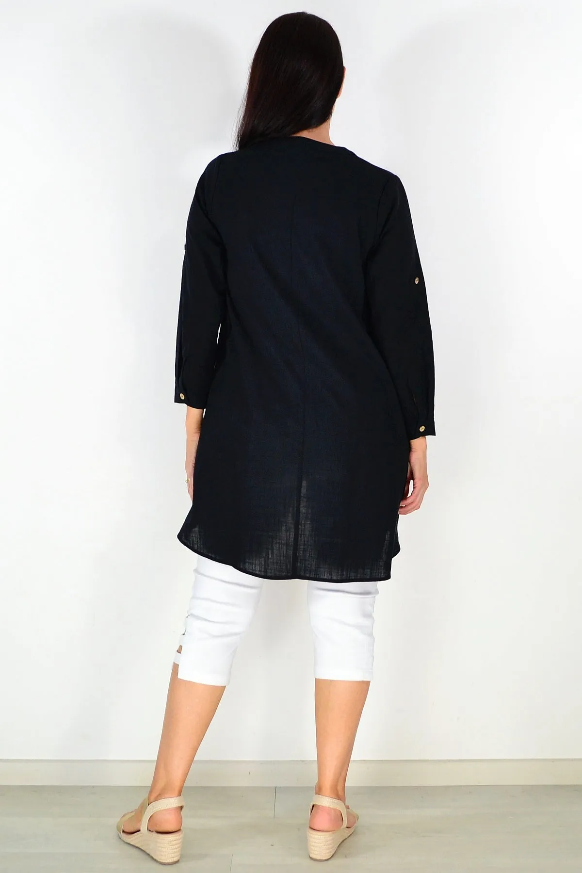 Block Black Button Up Shirt Tunic