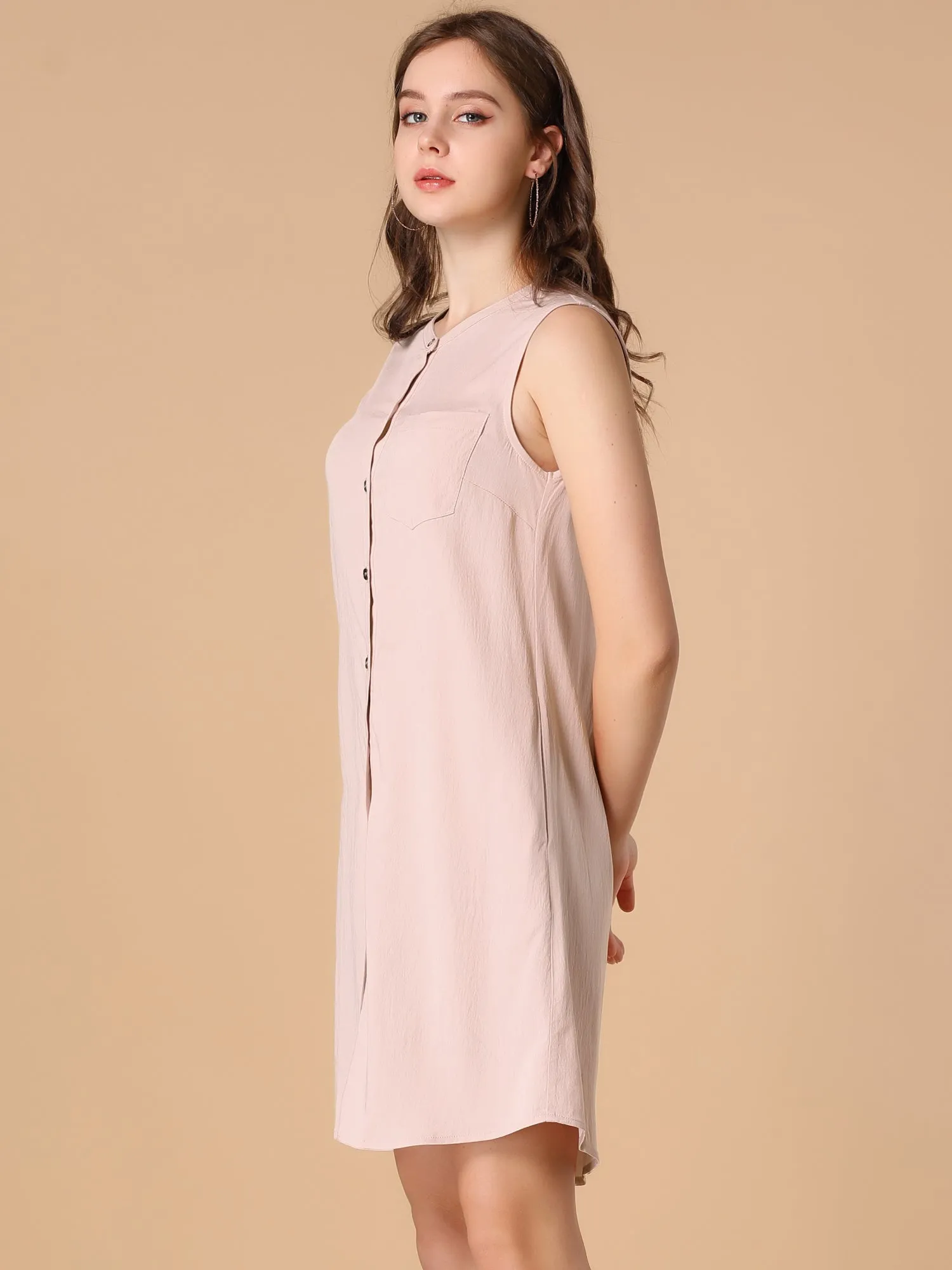 Button Up Shirtdress Sleeveless Tunic Denim Chambray Dress Sundress