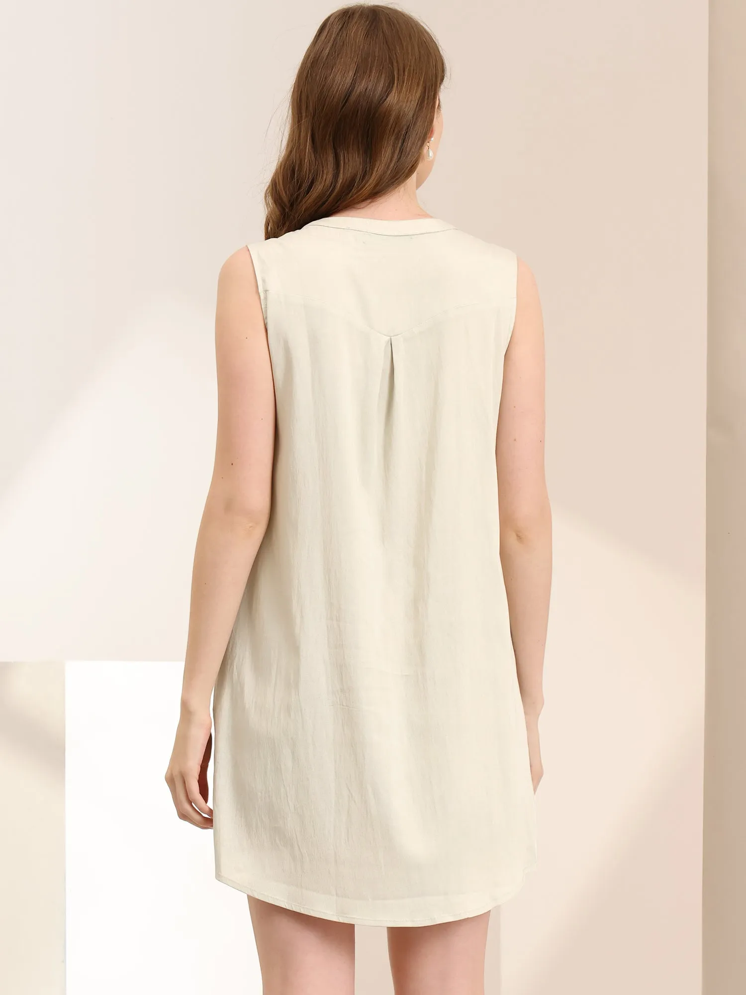 Button Up Shirtdress Sleeveless Tunic Denim Chambray Dress Sundress