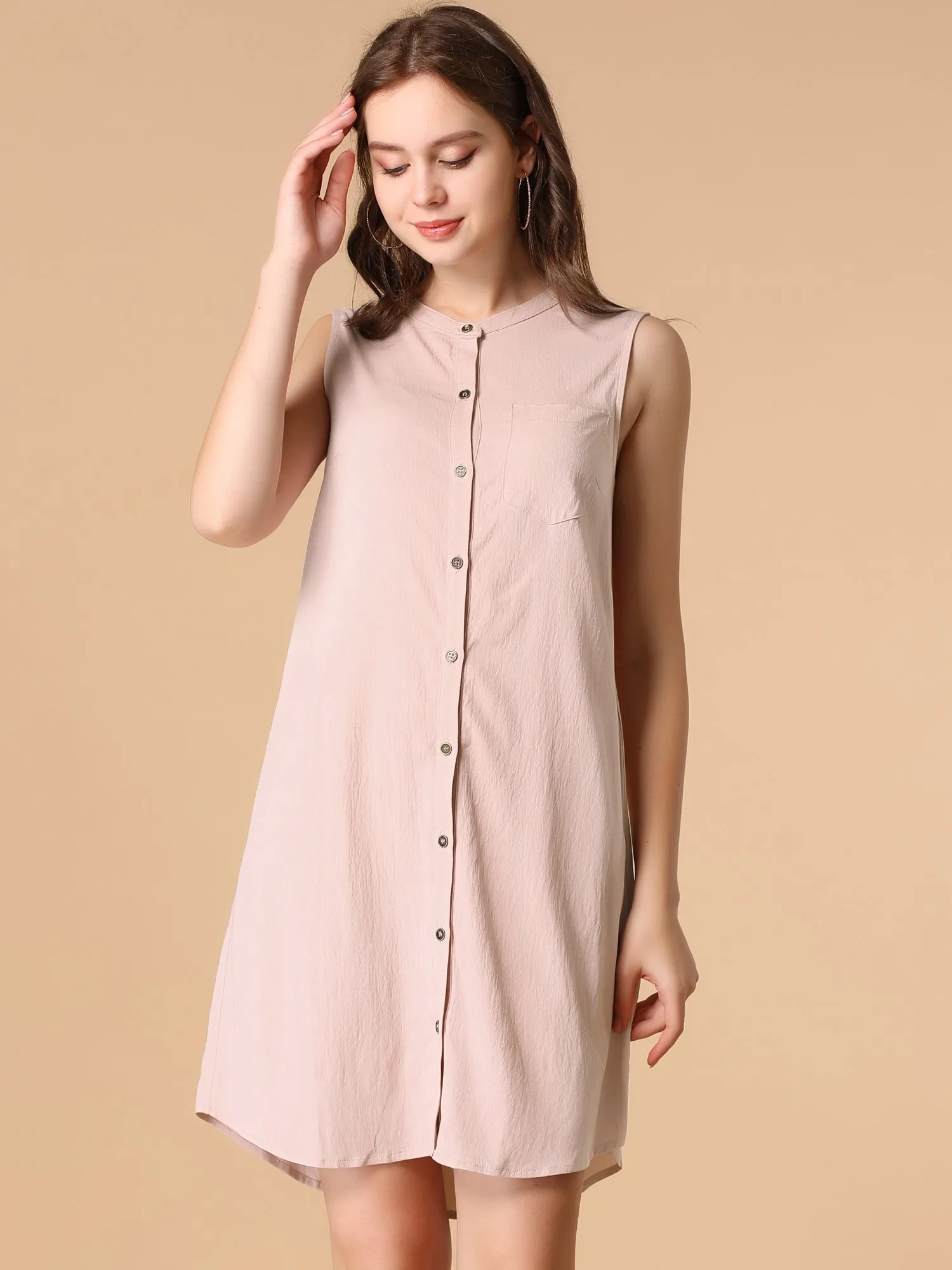 Button Up Shirtdress Sleeveless Tunic Denim Chambray Dress Sundress