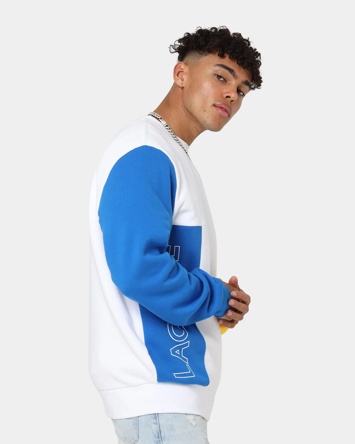 Lacoste Graphic Panel Fleece Sweatshirt White/Blue