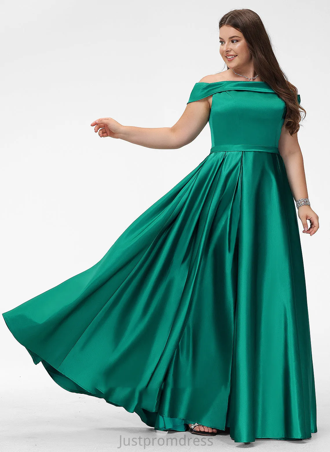 Lilia Split Off-the-Shoulder Floor-Length With Pockets Prom Dresses Ball-Gown/Princess Front Satin