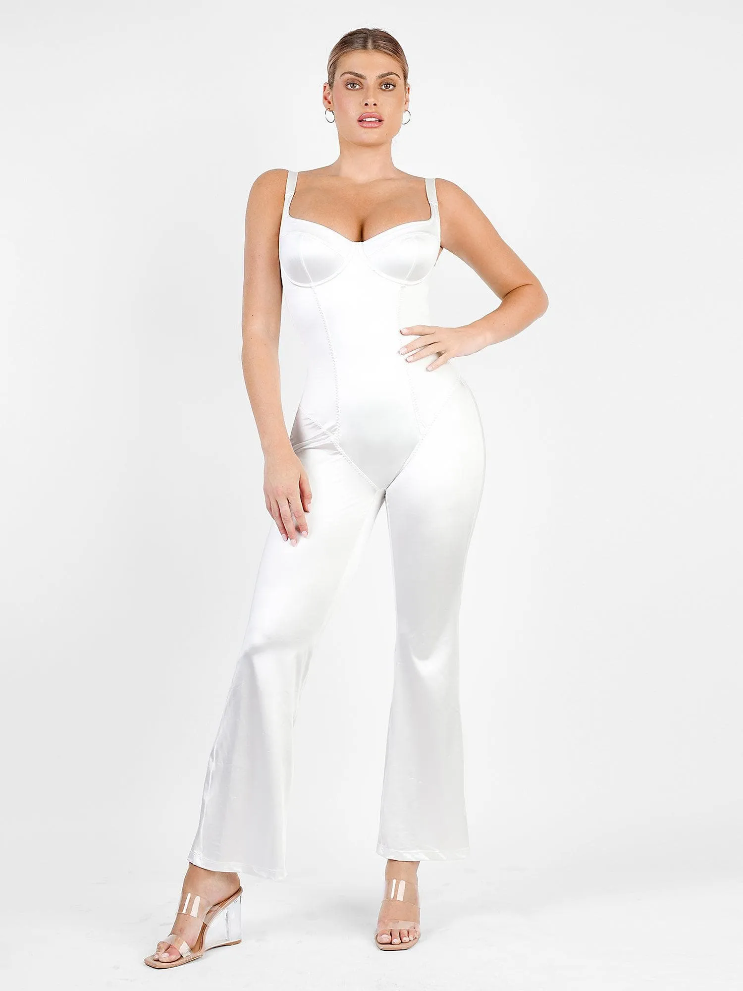 Metallic Shiny One Piece Wide Strap Shapewear Jumpsuit