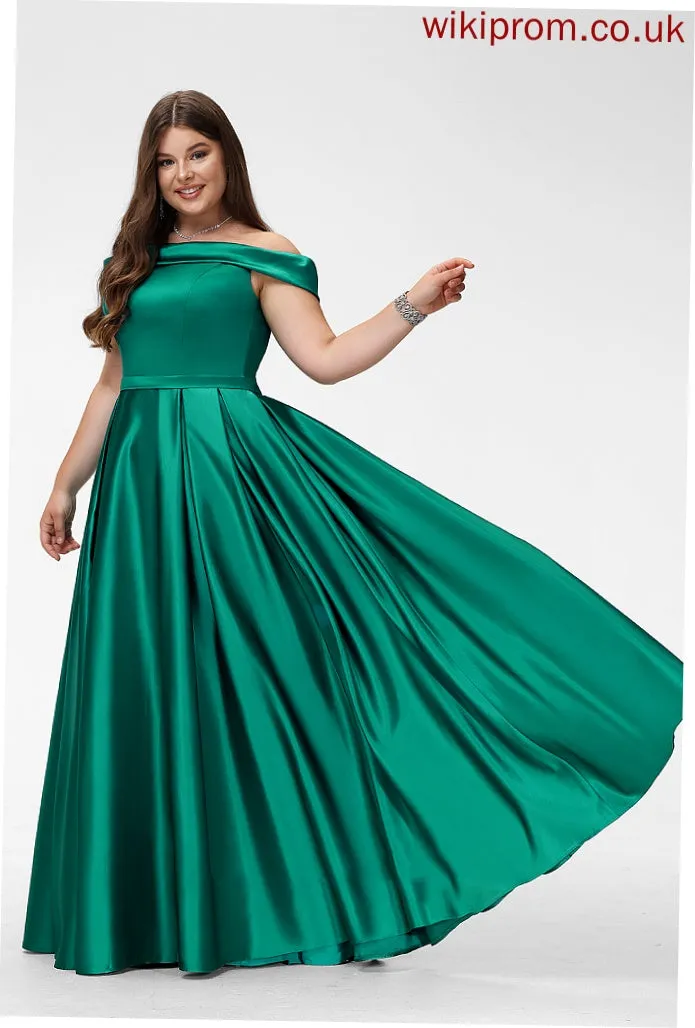 Off-the-Shoulder Pockets Fabric Length Embellishment Floor-Length Satin SplitFront Neckline Straps Justine Natural Waist Bridesmaid Dresses