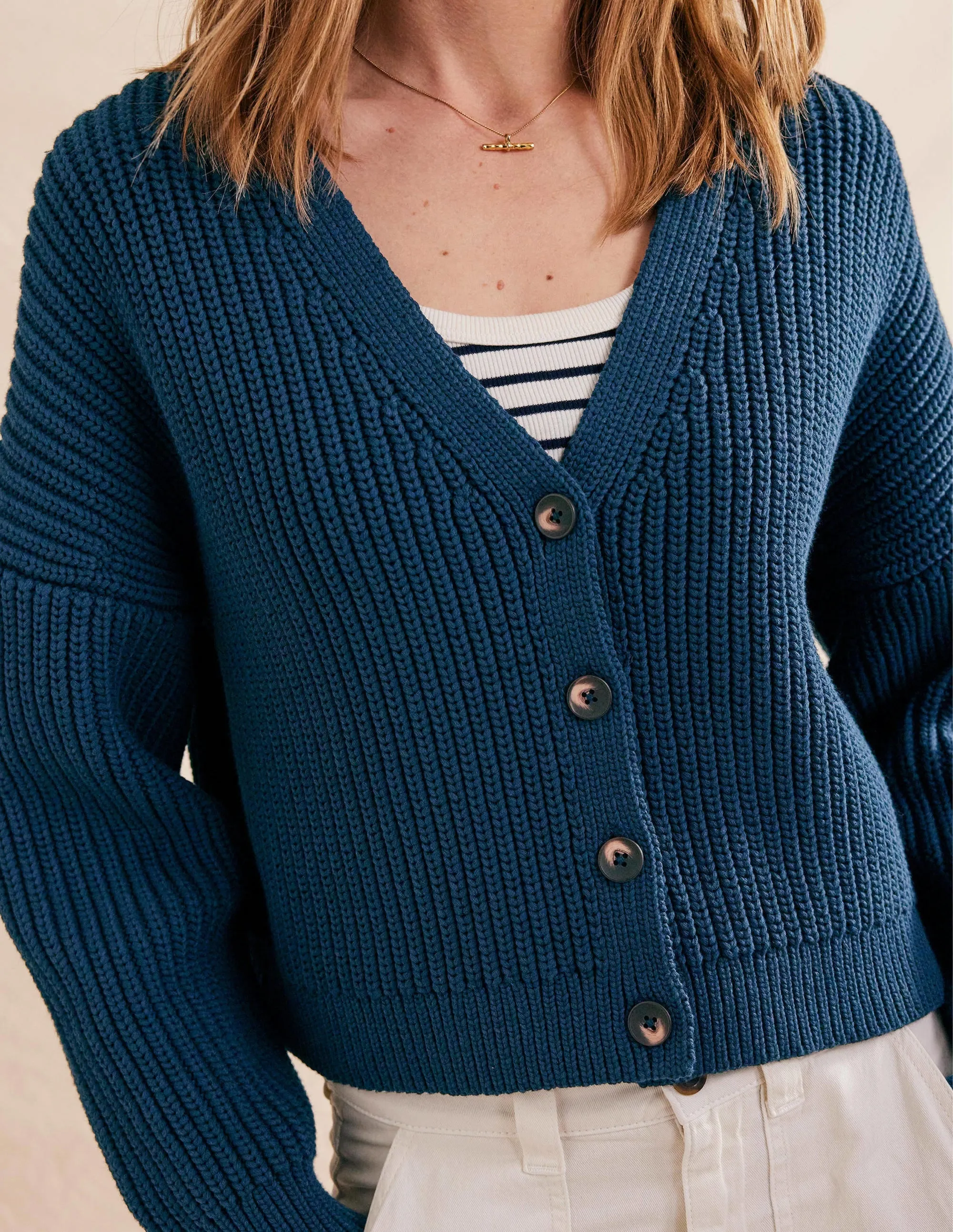 Oversized Ribbed Cardigan-Navy