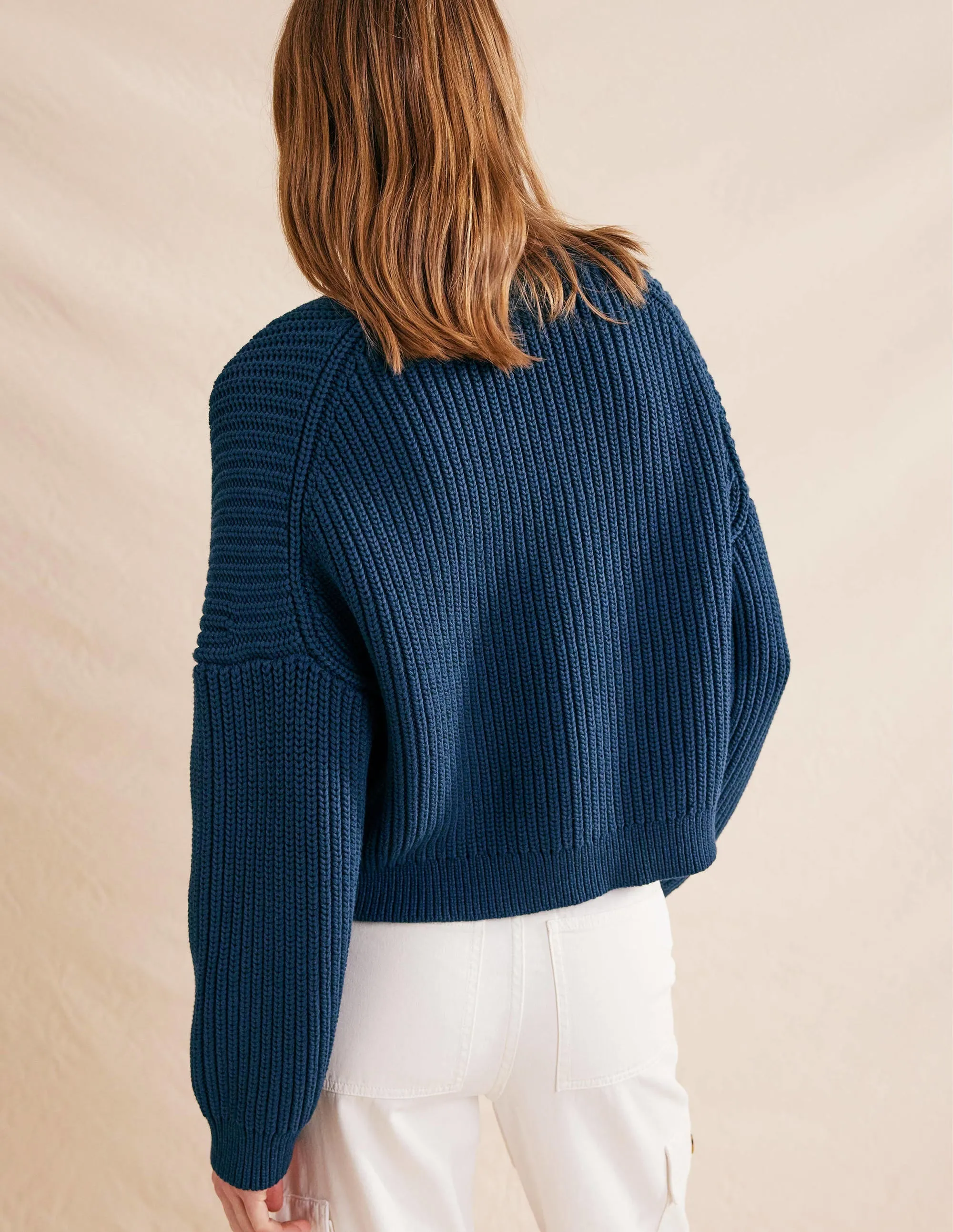 Oversized Ribbed Cardigan-Navy