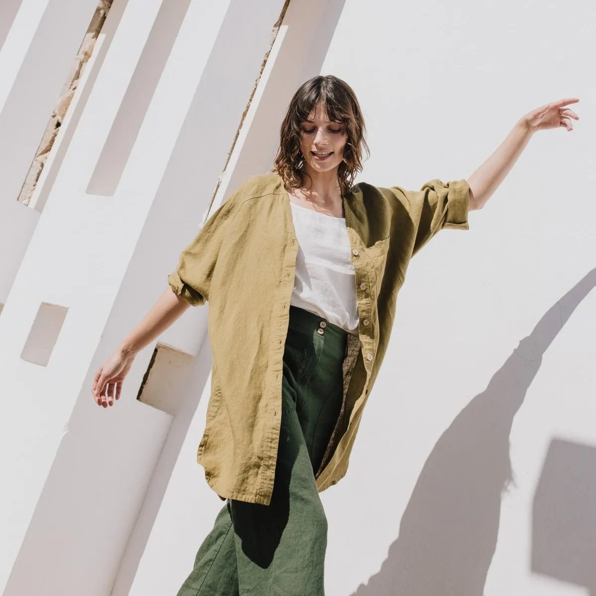 R: LIVORNO oversized linen shirt (Size: XS; Color: Creamy Brown)