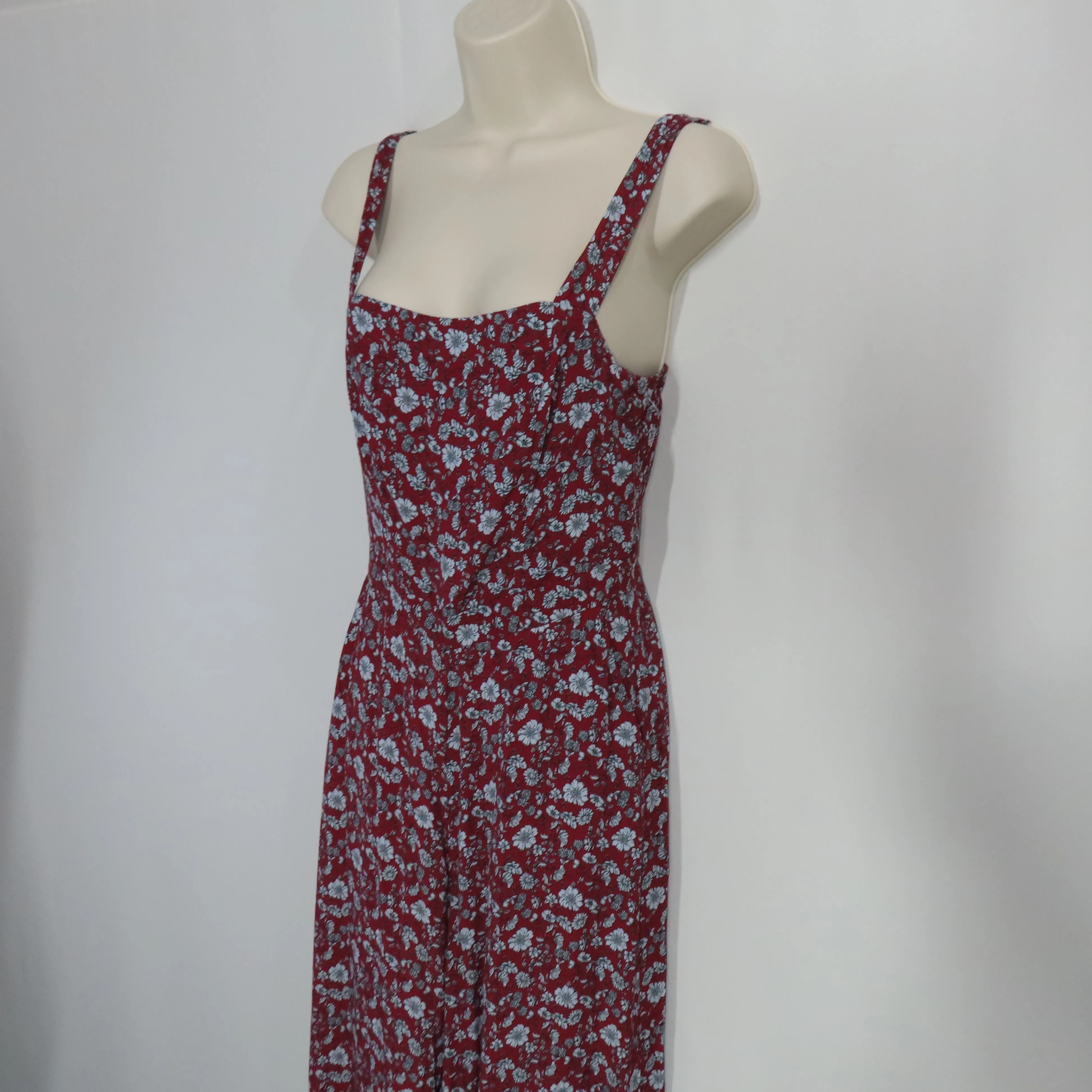 Yumi Kim Red and Light Blue Floral Jumpsuit Smocked Bodice Thick Straps Size Small
