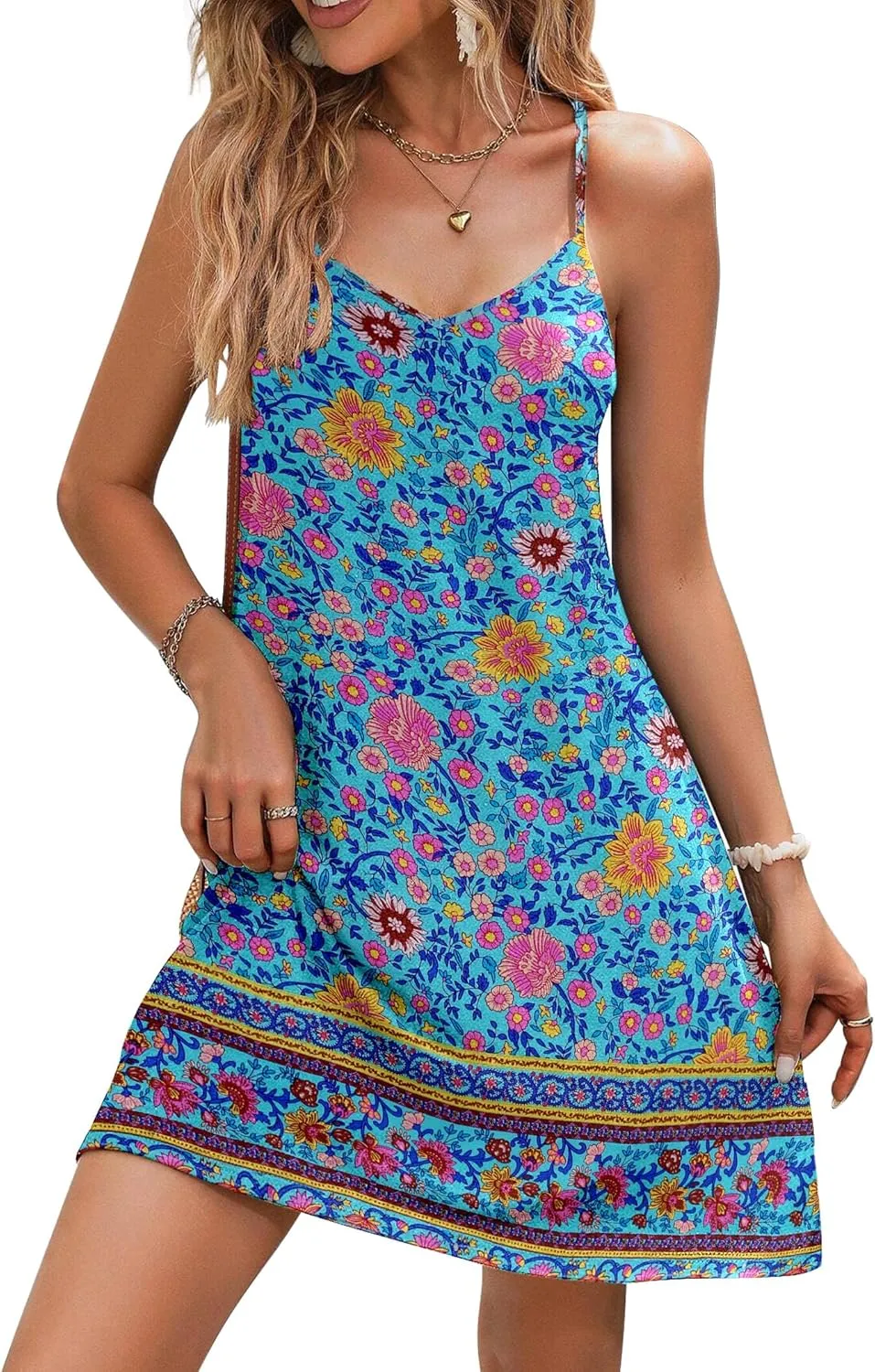 Zeagoo Women's Sleeveless Boho Beach Dress Floral Mini Sundress